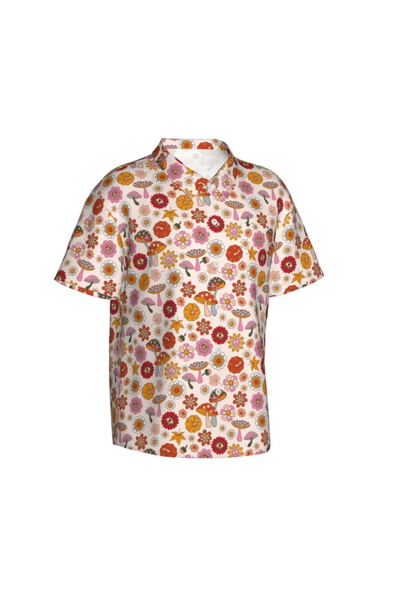 Fall 70s Groovy Hippie Gentle Cotton Regular Fit Short Sleeve Casual Hawaiian Shirt for Men-Medium