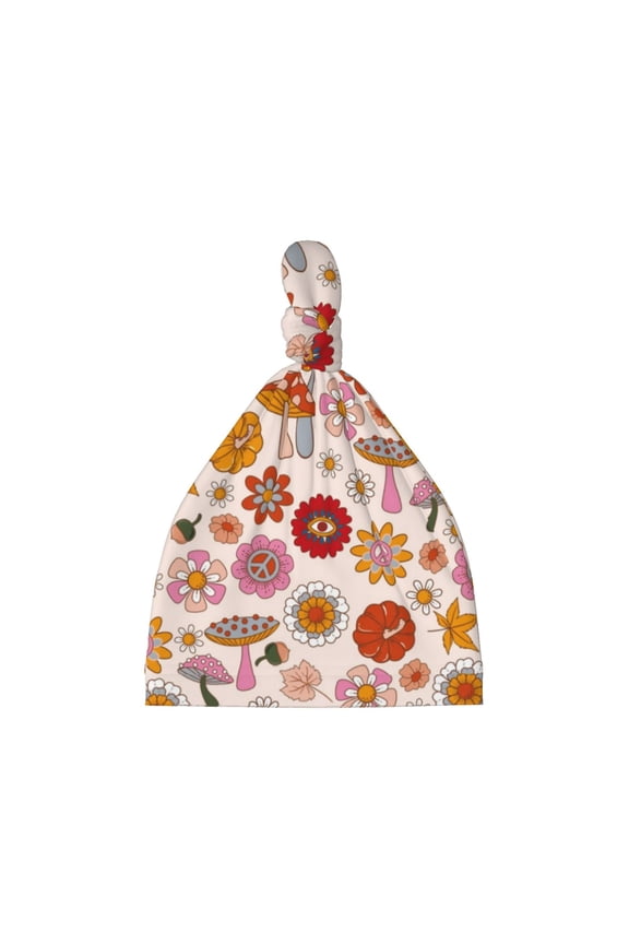 Fall 70s Groovy Hippie Printed Preemie Hats for Baby Girls Cotton Premature Knot Hats Newborn Hospital Cap Warm Knot Beanie Nicu for Preemie Girls and Boys
