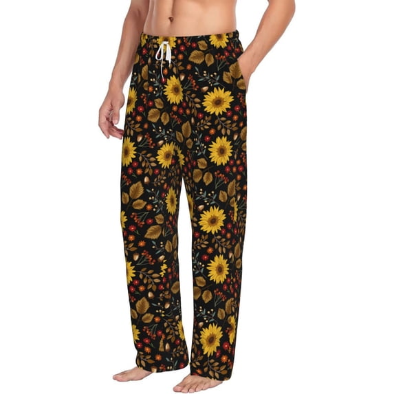 Picia Fall Daisy Leaf Mens Soft Woven Cotton Elastic Waistband Sleep Pajama Pant Lounge Sleep Pant With Pockets And Drawstring-Small