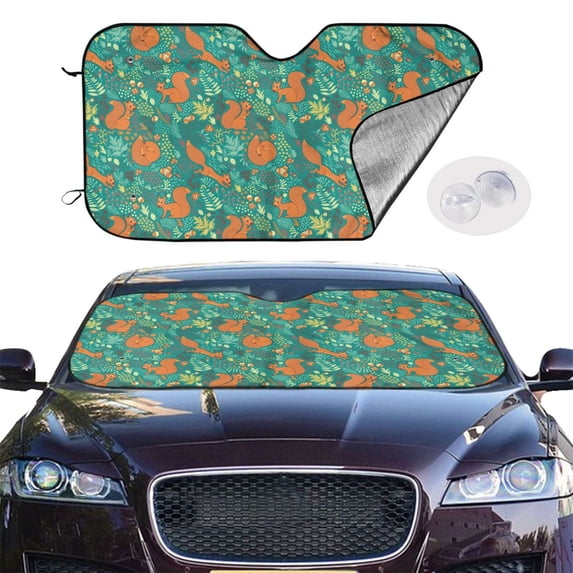 Picia Fall Forest Squirrel Curved Windshield Sunshade Accordion Folding Style Auto Shade for Car Truck SUV Van Blocks UV Ray Sun Visor Protector -Medium