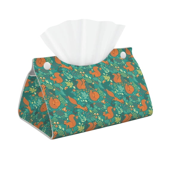 Picia Fall Forest Squirrel Pattern Long Tissue Box Cover,PVC Leather Triangle Holder,Tissue Box Holder with Magnetic Bottom,Facial Paper Organizer Dispenser-7.9"X4.9"X4.5"