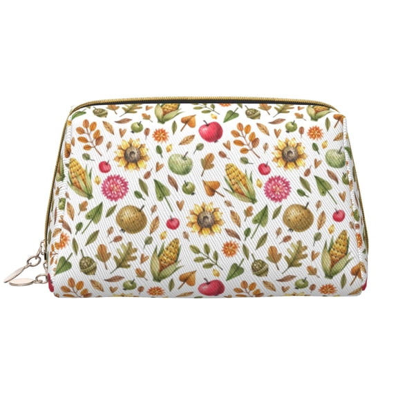 Picia Fall Fruits And Vegetables Print Leather Makeup Bag Make Up Bag Travel Toiletry Bag for Her Girlfriend Teacher Teen Girl Gifts