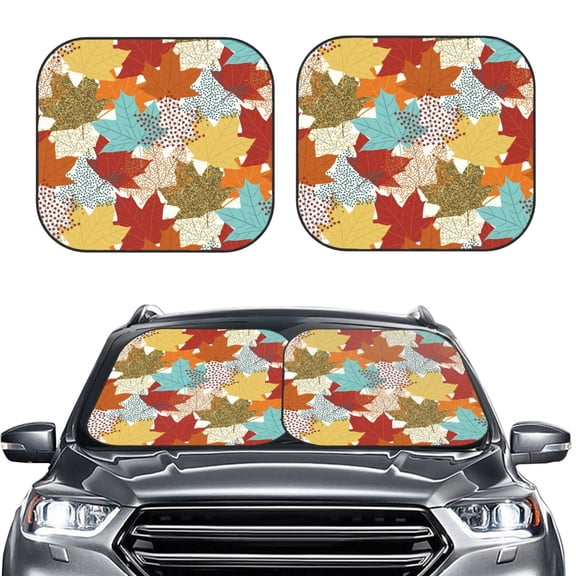 Picia Fall Maple Leaves 2 Piece Car Windshield Sun Shade Foldable | Foldable Sun Shield for Front Window Blocks UV Rays and Keeps Your Vehicle Cool-Medium