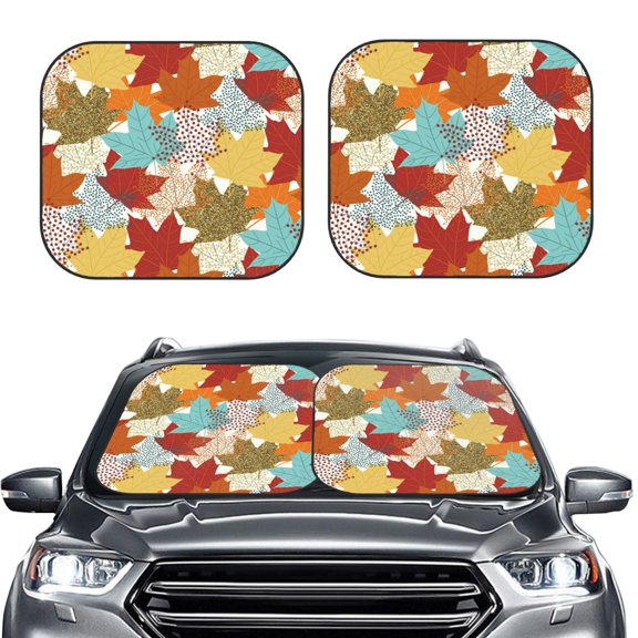 Picia Fall Maple Leaves 2 Piece Car Windshield Sun Shade Foldable | Foldable Sun Shield for Front Window Blocks UV Rays and Keeps Your Vehicle Cool-Small