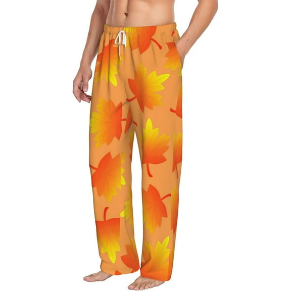 Picia Fall Maple Leaves Mens Soft Woven Cotton Elastic Waistband Sleep Pajama Pant Lounge Sleep Pant With Pockets And Drawstring-Small