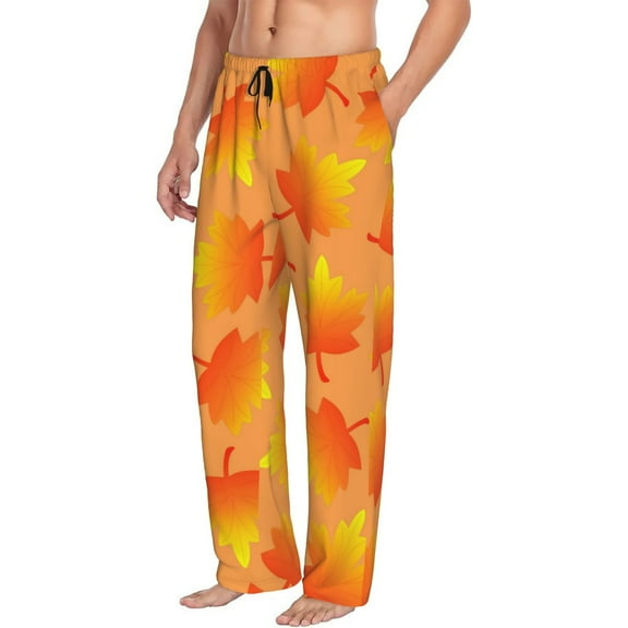 Picia Fall Maple Leaves Mens Soft Woven Cotton Elastic Waistband Sleep Pajama Pant Lounge Sleep Pant With Pockets And Drawstring-Small