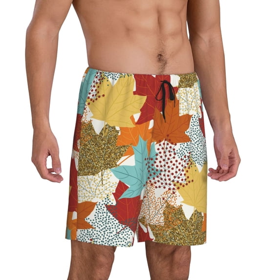 Picia Fall Maple Leaves Pajama Shorts for Men, Men's Pajama Bottoms, Sleepwear,Short Pajama Pants-3X-Large