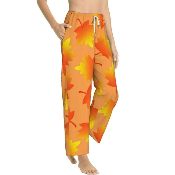 Picia Fall Maple Leaves Womens Soft Woven Cotton Elastic Waistband Sleep Pajama Pant Lounge Sleep Pant With Pockets And Drawstring-Medium