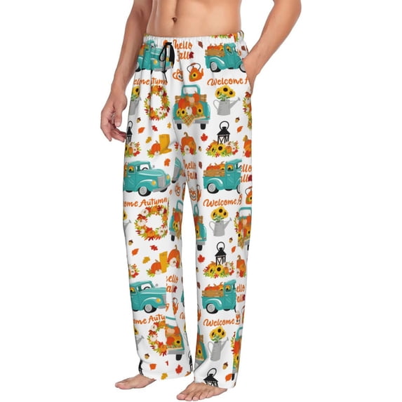 Picia Fall Pumpkins And Sunflowers Mens Soft Woven Cotton Elastic Waistband Sleep Pajama Pant Lounge Sleep Pant With Pockets And Drawstring-Small