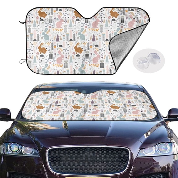 Picia Fall Rabbit Curved Windshield Sunshade Accordion Folding Style Auto Shade for Car Truck SUV Van Blocks UV Ray Sun Visor Protector -Medium