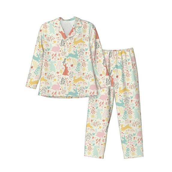 Picia Fall Rabbit Pattern Men’s Long-Sleeve Sleepwear Set - Soft 2-Piece Loungewear with Pockets, Comfy PJs for Relaxing Nights-X-Large