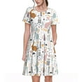 thumbnail image 1 of Picia Fall Rabbit Pattern Women's Short Sleeve Summer Dress Pleated Loose Swing Knee Length Short Sleeve Swing Dresses, 1 of 6