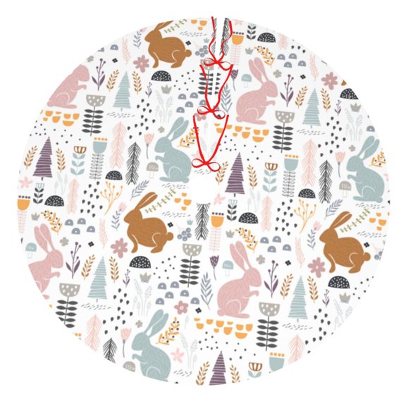 Picia Fall Rabbit Print Christmas Tree Skirt , Christmas Tree Skirt Ornaments for Merry Christmas Holiday Party Decorations Indoor Outdoor-30"