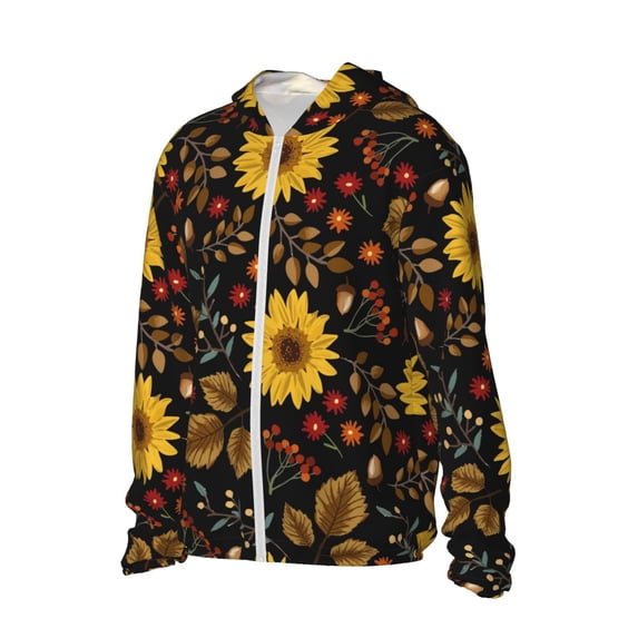 Picia Fall Sunflowers Leaves Women's Men's UPF 50+ Sun Protection Hoodie Shirt Long Sleeve SPF Fishing Outdoor UV Hiking Lightweight Shirts-3X-Large