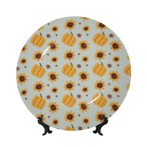 Picia Fall Thanksgiving Day Pattern Bone China Decorative Plate – Wall Decor with Stand and Adhesive, Elegant Ornament for Living Room, Office, or Entryway-6in