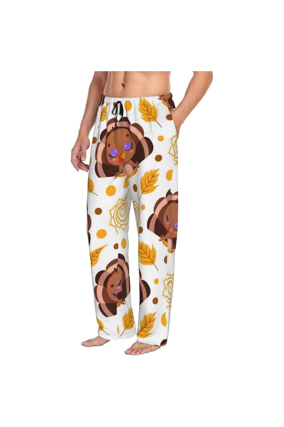 Fall Turkey Mens Soft Woven Cotton Elastic Waistband Sleep Pajama Pant Lounge Sleep Pant With Pockets And Drawstring-Small