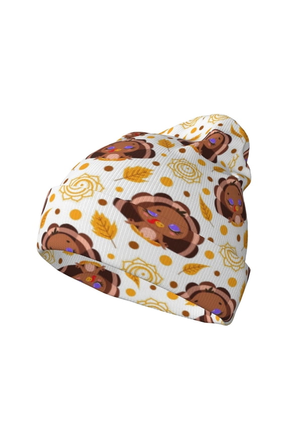 Fall Turkey Pattern Knitted Beanie Hat for Men and Women , Unisex Winter Warm Stretchy Knit Cap Thick Fisherman Beanies Cuffed Plain Skull Caps