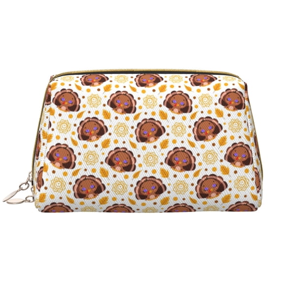 Picia Fall Turkey Print Leather Makeup Bag Make Up Bag Travel Toiletry Bag for Her Girlfriend Teacher Teen Girl Gifts