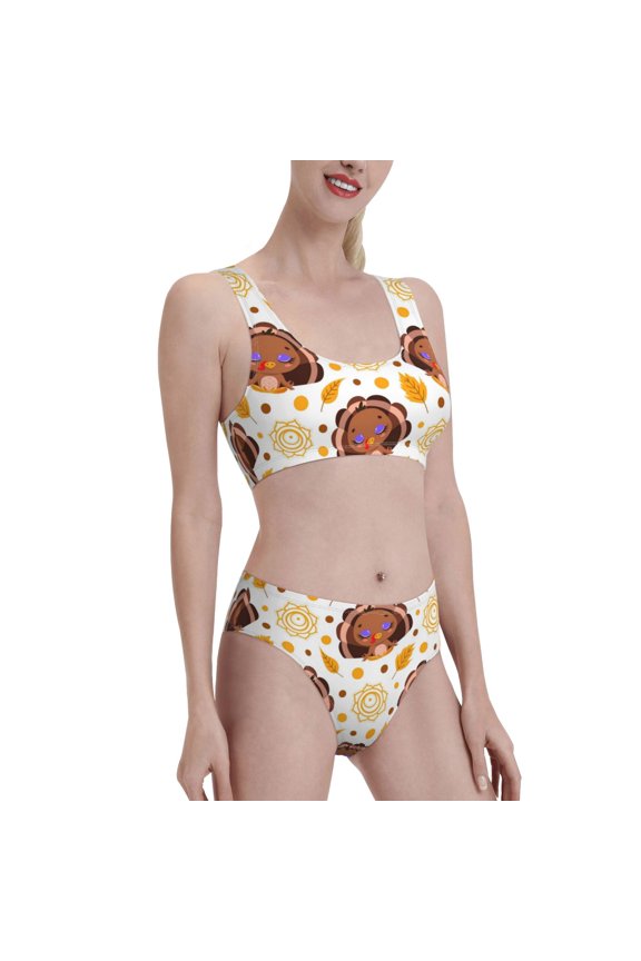 Fall Turkey Women's High Waisted Bikini Scoop Neck Swimsuit Two Pieces Bathing Suit-Medium