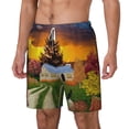 thumbnail image 1 of Picia Fall Village Scenery pattern Mens Swim Trunks with Compression Liner Stretch Beach Shorts Quick Dry with Zipper Pockets No-Chafing Board Shorts-Small, 1 of 9