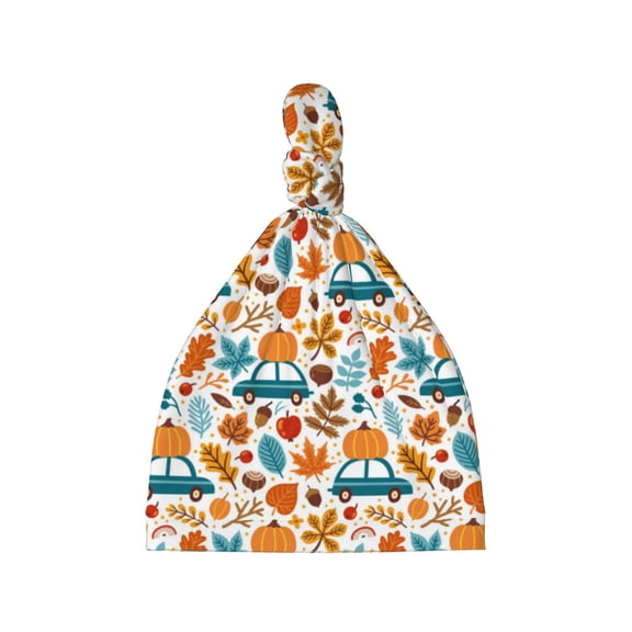 Picia Falling Pumpkins On Car Printed Preemie Hats for Baby Girls Cotton Premature Knot Hats Newborn Hospital Cap Warm Knot Beanie Nicu for Preemie Girls and Boys