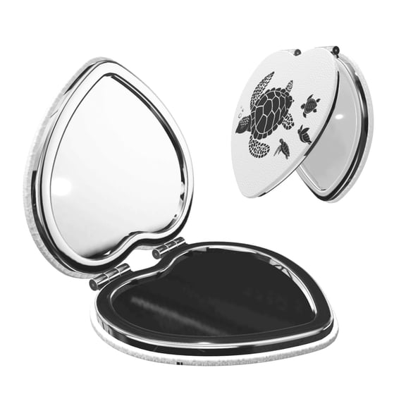 Picia Family Of Sea Turtles for Compact Vanity Mirror , Travel Makeup Mirror , Portable Magnifying Cosmetic Mirror for Daily, Work, Business-Heart Shape