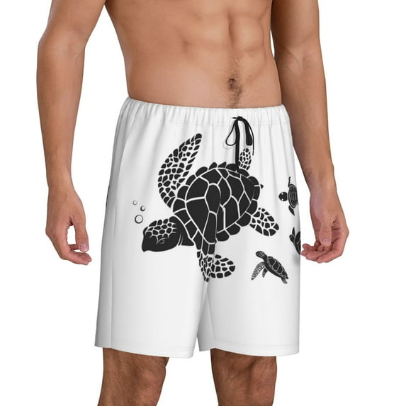 Picia Family Of Sea Turtles Pajama Shorts for Men, Men's Pajama Bottoms, Sleepwear,Short Pajama Pants-4X-Large