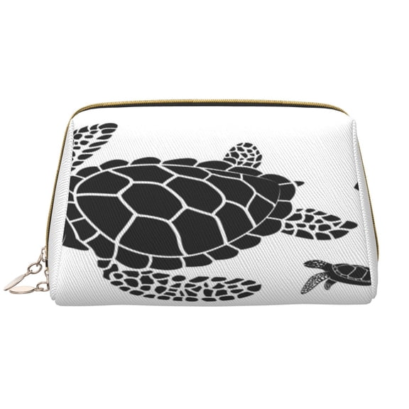 Picia Family Of Sea Turtles Print Leather Makeup Bag Make Up Bag Travel Toiletry Bag for Her Girlfriend Teacher Teen Girl Gifts