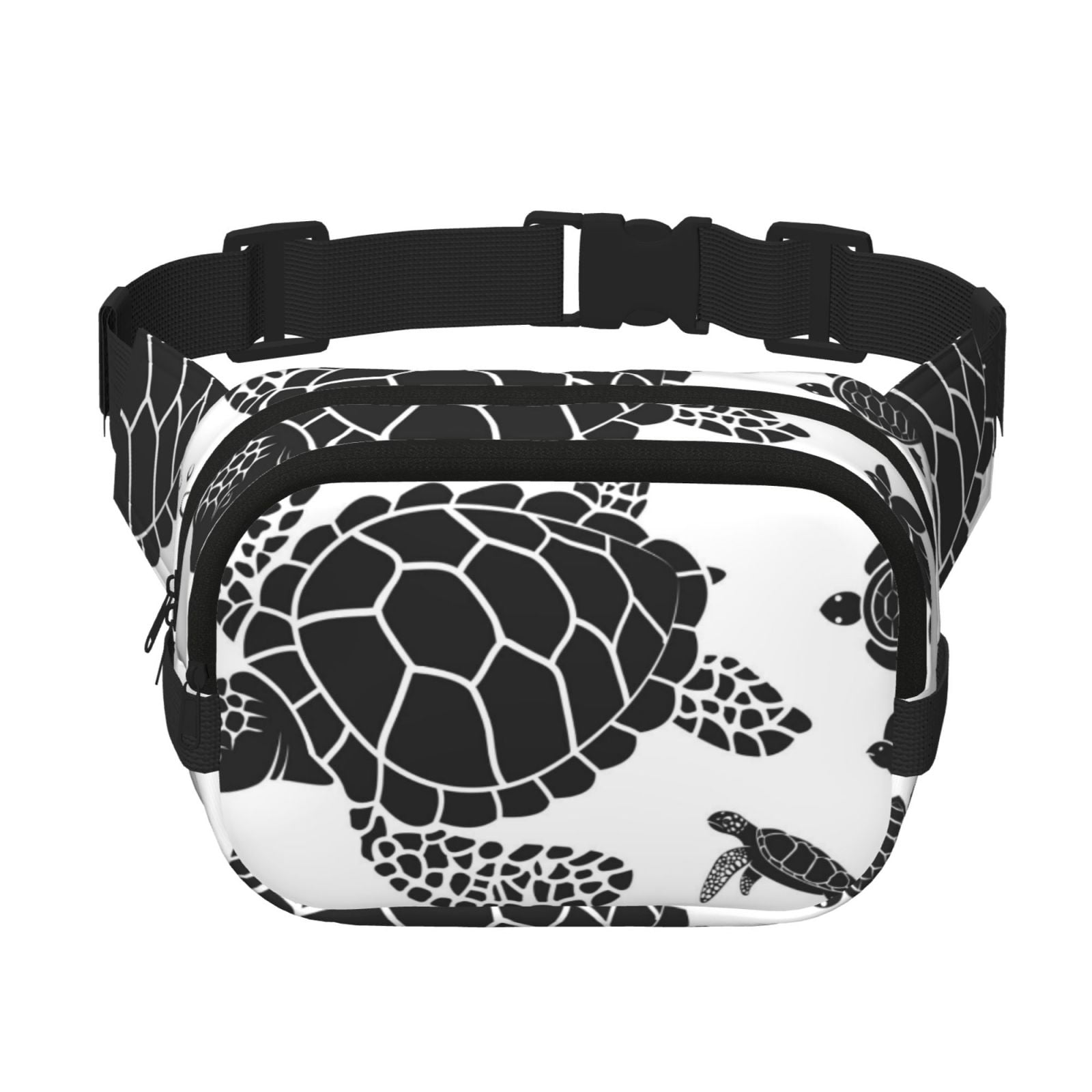 Picia Family Of Sea Turtles Print Square Double-Layer Waist Bag Mini Adjustable Waist Belt Bag Exercise Running Travel Hiking