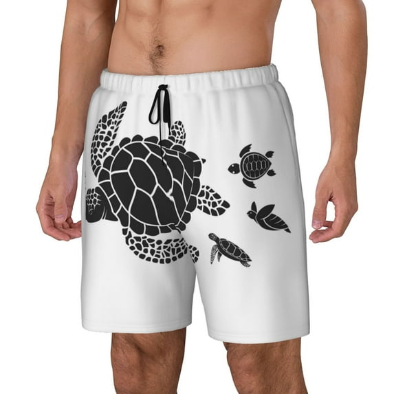 Picia Family Of Sea Turtles pattern Mens Swim Trunks with Compression Liner Stretch Beach Shorts Quick Dry with Zipper Pockets No-Chafing Board Shorts-3X-Large