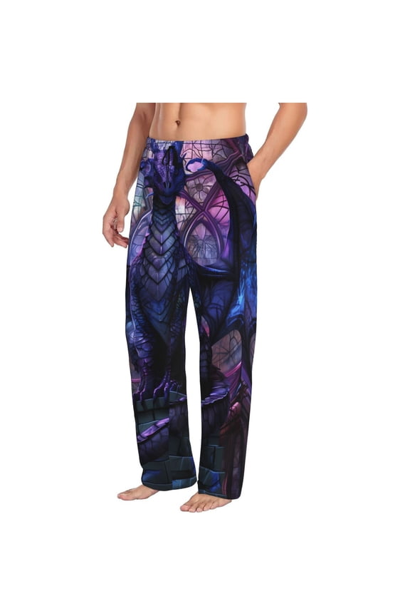 Fantasy Dragon In Cathedral Mens Soft Woven Cotton Elastic Waistband Sleep Pajama Pant Lounge Sleep Pant With Pockets And Drawstring-Medium