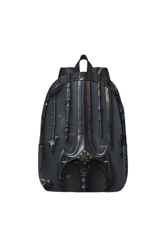 Fantasy Medieval Weaponry Printed Canvas Daypack - Stylish and Durable Vintage Compact Backpack - Class, Work, Travel, or Laptop Bookbag,Organized Compartments-Medium