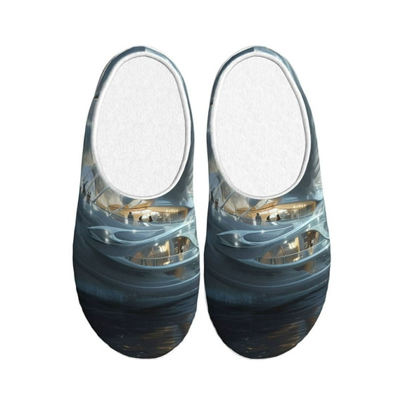 Picia Fantasy Swan Yacht Design for Women's Lamb-hug Comfy Fleece House Slippers Memory Foam, Slip-on House Shoes Indoor Outdoor-46/47
