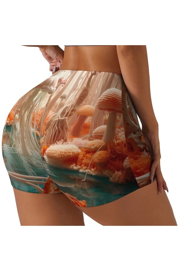 Fantasy Underwater Jellyfish Printed Workout Shorts for Women Seamless Scrunch Butt Lifting High Waisted Yoga Gym Booty Running Moisture-wicking Short Pants-Small