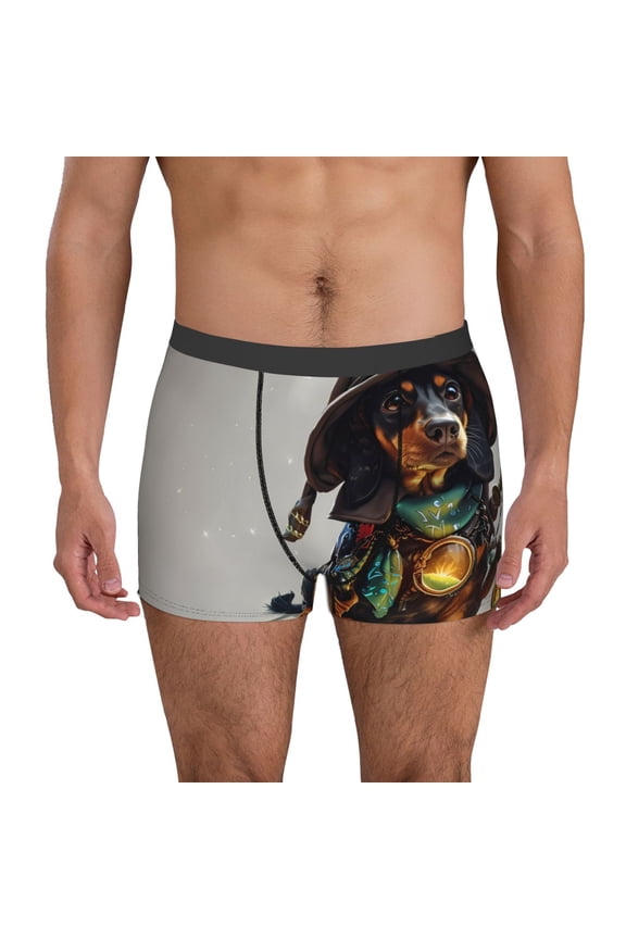 Fantasy Wizard Dog Art Pattern Men’s Boxer Briefs – Soft & Breathable Underwear, Stretchy & Comfortable Fit, Supportive Pouch Design, Moisture-Wicking-Medium