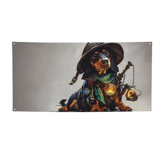 Picia Fantasy Wizard Dog Art Pattern Party Banner, Festive Decoration, Holiday Banner, Celebration Decor, Event Banner, Reusable Party Banner-Small