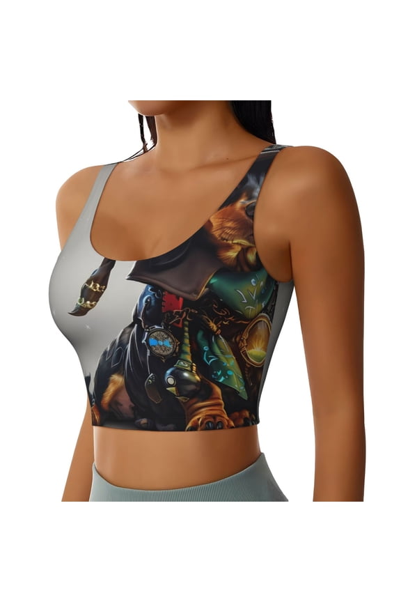 Fantasy Wizard Dog Art Sports Bra for Women,Padded Strappy Sports Bras Medium Support Yoga Bra with Removable Cups,Running Yoga Bra-Small