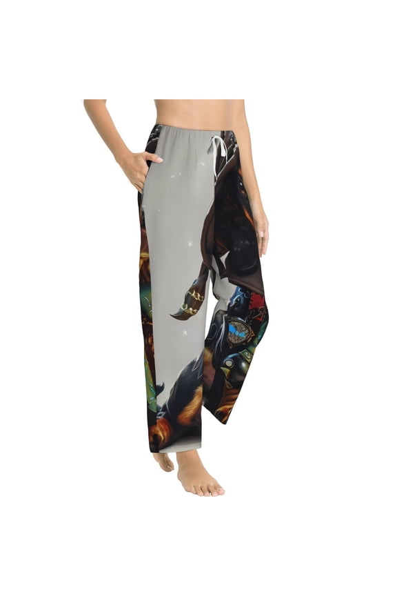 Fantasy Wizard Dog Art Womens Soft Woven Cotton Elastic Waistband Sleep Pajama Pant Lounge Sleep Pant With Pockets And Drawstring-Small