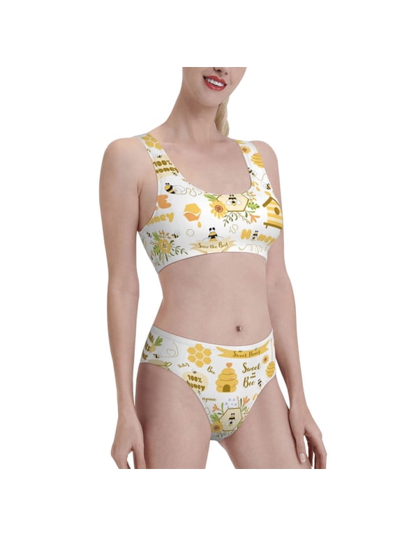 Farm Bee Cute Honey Women's High Waisted Bikini Scoop Neck Swimsuit Two Pieces Bathing Suit-Small