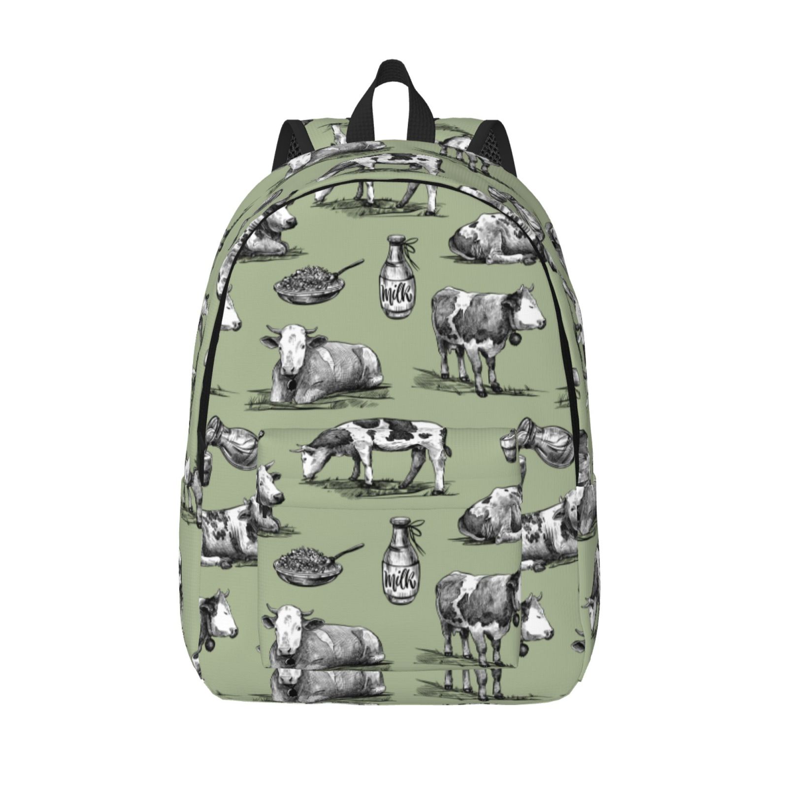 Picia Farm Cows Printed Canvas Daypack - Stylish and Durable Vintage Compact Backpack - Class, Work, Travel, or Laptop Bookbag,Organized Compartments-Small