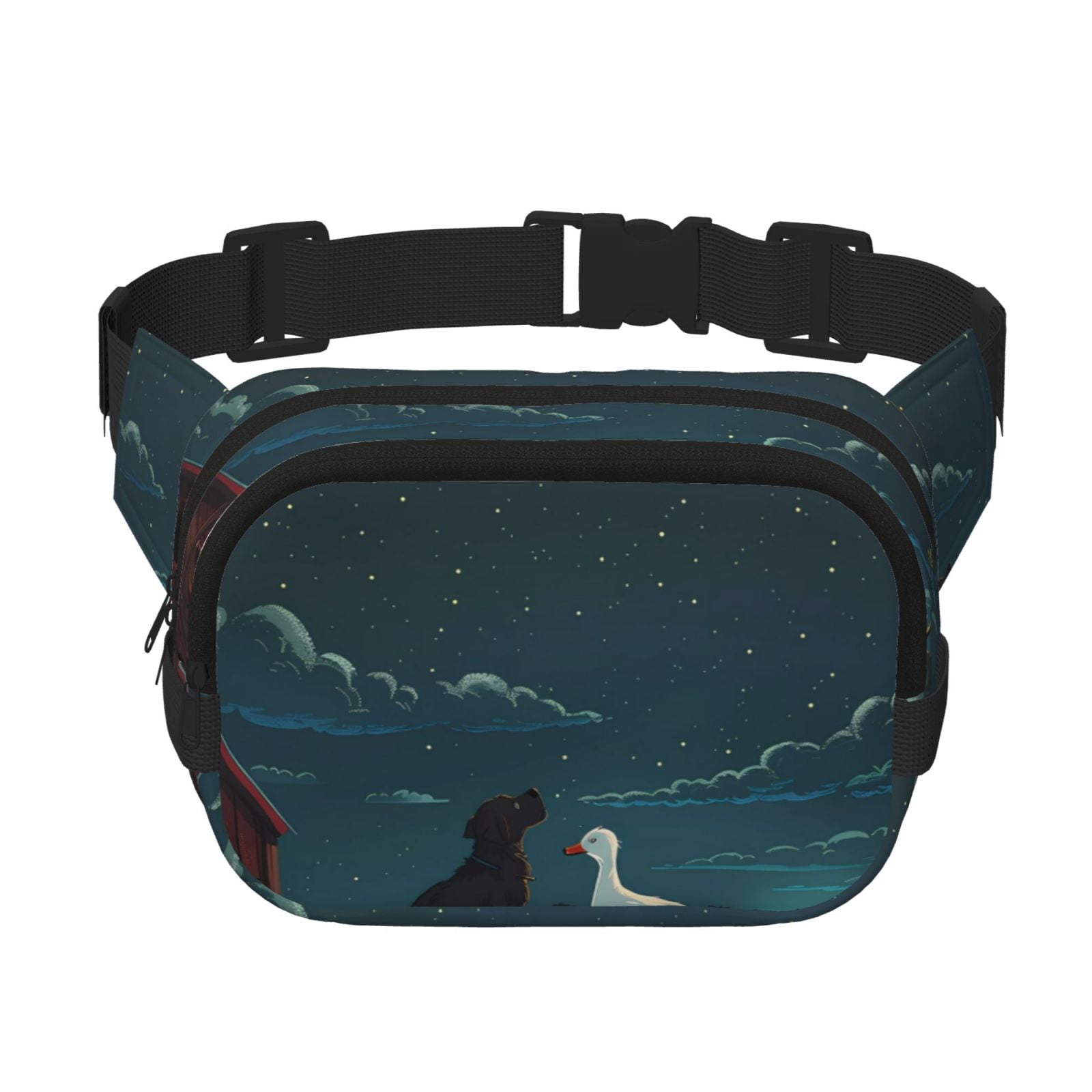 Picia Farm Dog Duck Moonlight Print Square Double-Layer Waist Bag Mini Adjustable Waist Belt Bag Exercise Running Travel Hiking