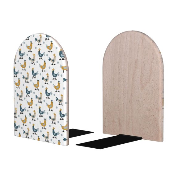 Picia Farm Roosters Pattern Wood Bookends for Shelves,Non-slip Bookends, Heavy Duty Wooden Bookend Support,1 Pair