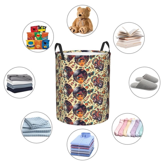 Picia Fashion Hippie Girl Large Laundry Basket, Waterproof, Freestanding Laundry Hamper, Collapsible Tall Clothes Hamper with Extended Handles-Small