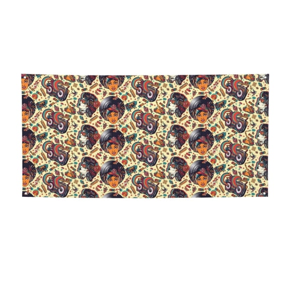 Picia Fashion Hippie Girl Pattern Party Banner, Festive Decoration, Holiday Banner, Celebration Decor, Event Banner, Reusable Party Banner-Small