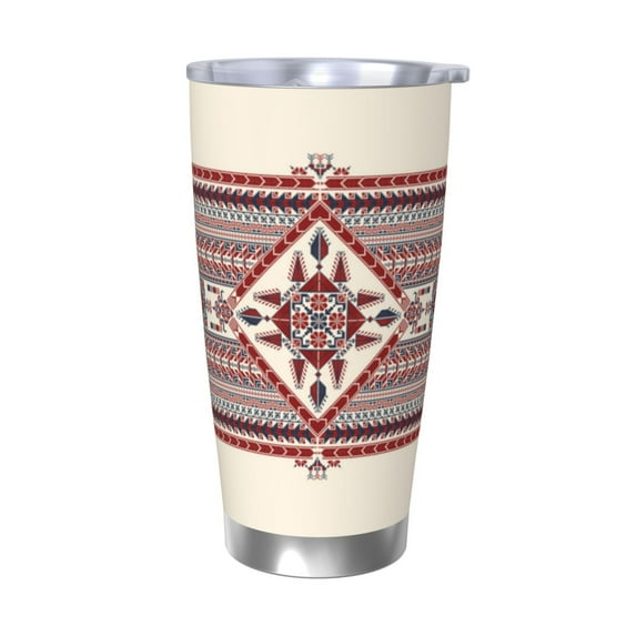 Picia Fashion Tatreez Pattern 20 oz Tumbler Stainless Steel Vacuum Insulated Coffee Ice Cup Double Wall Travel Flask Dual Lid Water Bottle, Eco-friendly Car Cup-Without Straw