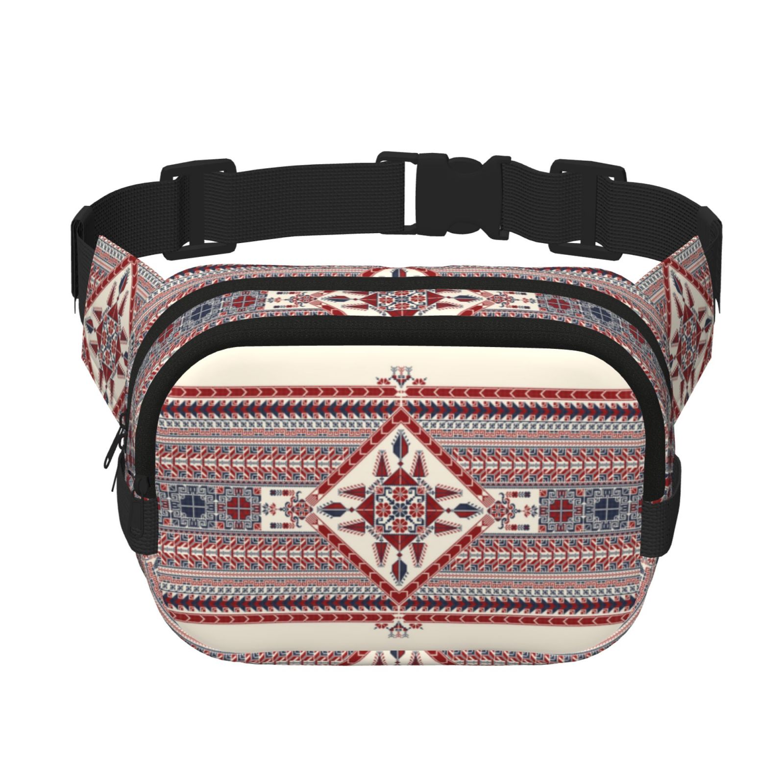 Picia Fashion Tatreez Print Square Double-Layer Waist Bag Mini Adjustable Waist Belt Bag Exercise Running Travel Hiking