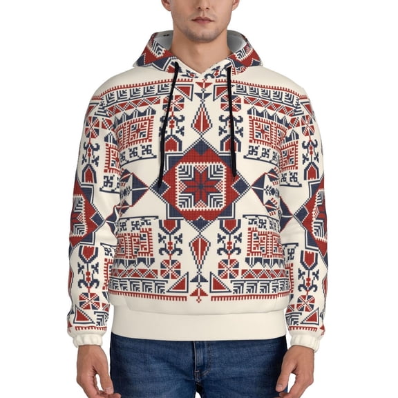 Picia Fashion Tatreez1 Pattern Casual Men's Hoodie - Lightweight Hooded Sweatshirt with Kangaroo Pocket, Comfortable Pullover for Everyday, Travel-3X-Large