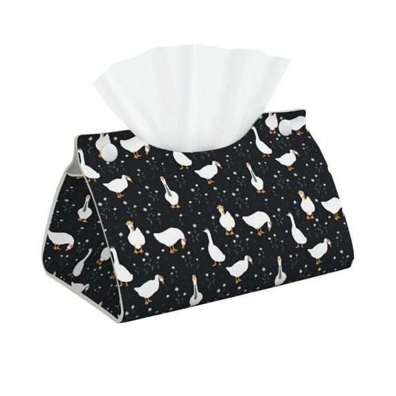 Picia Fashionable Goose Pattern Long Tissue Box Cover,PVC Leather Triangle Holder,Tissue Box Holder with Magnetic Bottom,Facial Paper Organizer Dispenser-7.9"X4.9"X4.5"