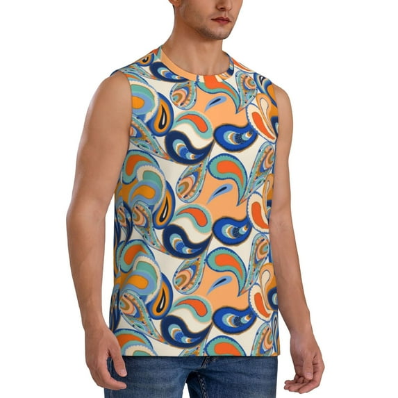 Picia Fashionable Paisley mens Cotton Tank Undershirts , Moisture-wicking Ribbed Tanks, Lightweight Cotton Tank Undershirts-XX-Large