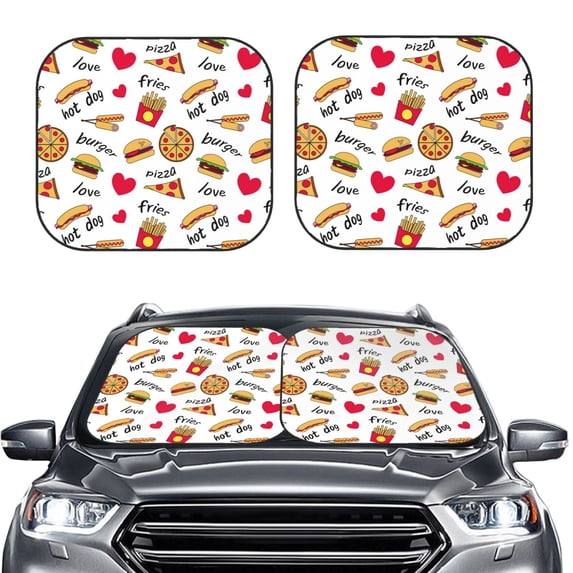 Picia Fast Food 2 Piece Car Windshield Sun Shade Foldable | Foldable Sun Shield for Front Window Blocks UV Rays and Keeps Your Vehicle Cool-Medium